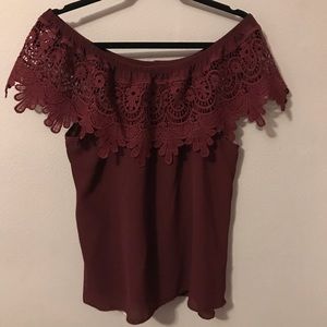 Off the shoulder burgundy top
